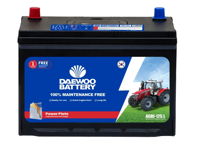 Daewoo Agri 125 L tractor battery, 95Ah 760 CCA for farm machinery and commercial use