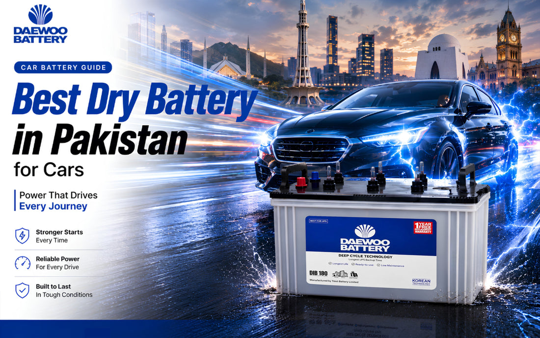 Best dry battery in Pakistan featuring Daewoo maintenance-free battery for reliable performance and long-lasting power.