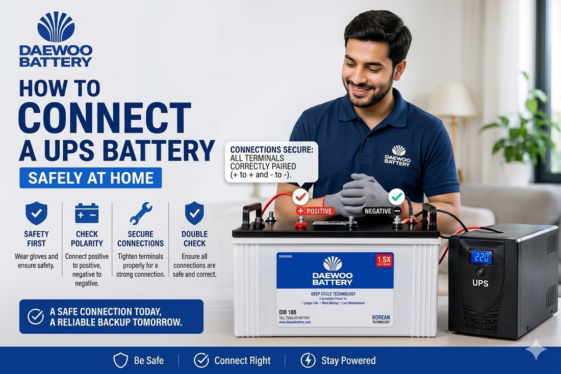 Person showing how to connect UPS battery
